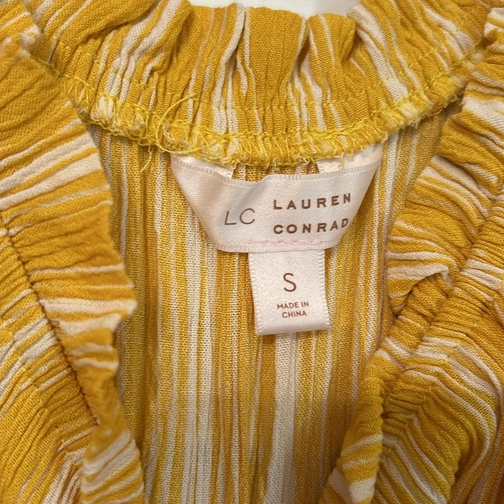 LC Lauren Conrad Striped Dress Yellow 3/4 sleeves women’s size S